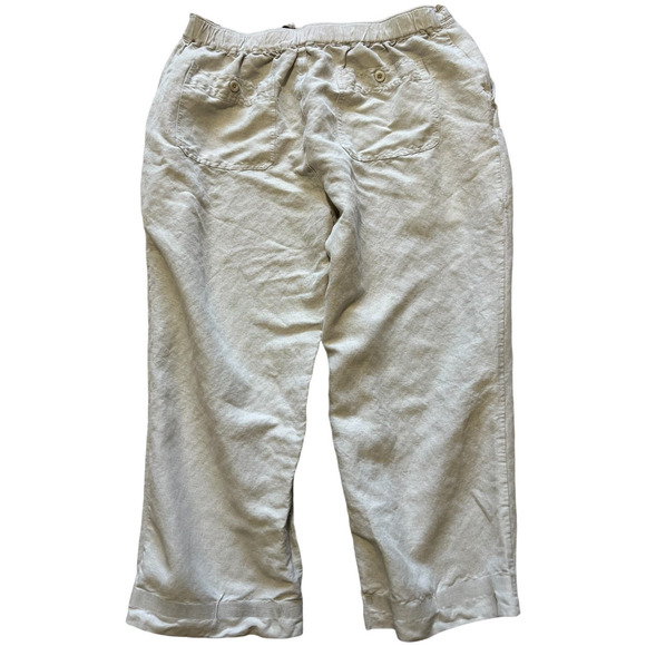 Cubavera Linen Blend Khaki Wide Leg Cropped Pants, Size L - Picture 2 of 6